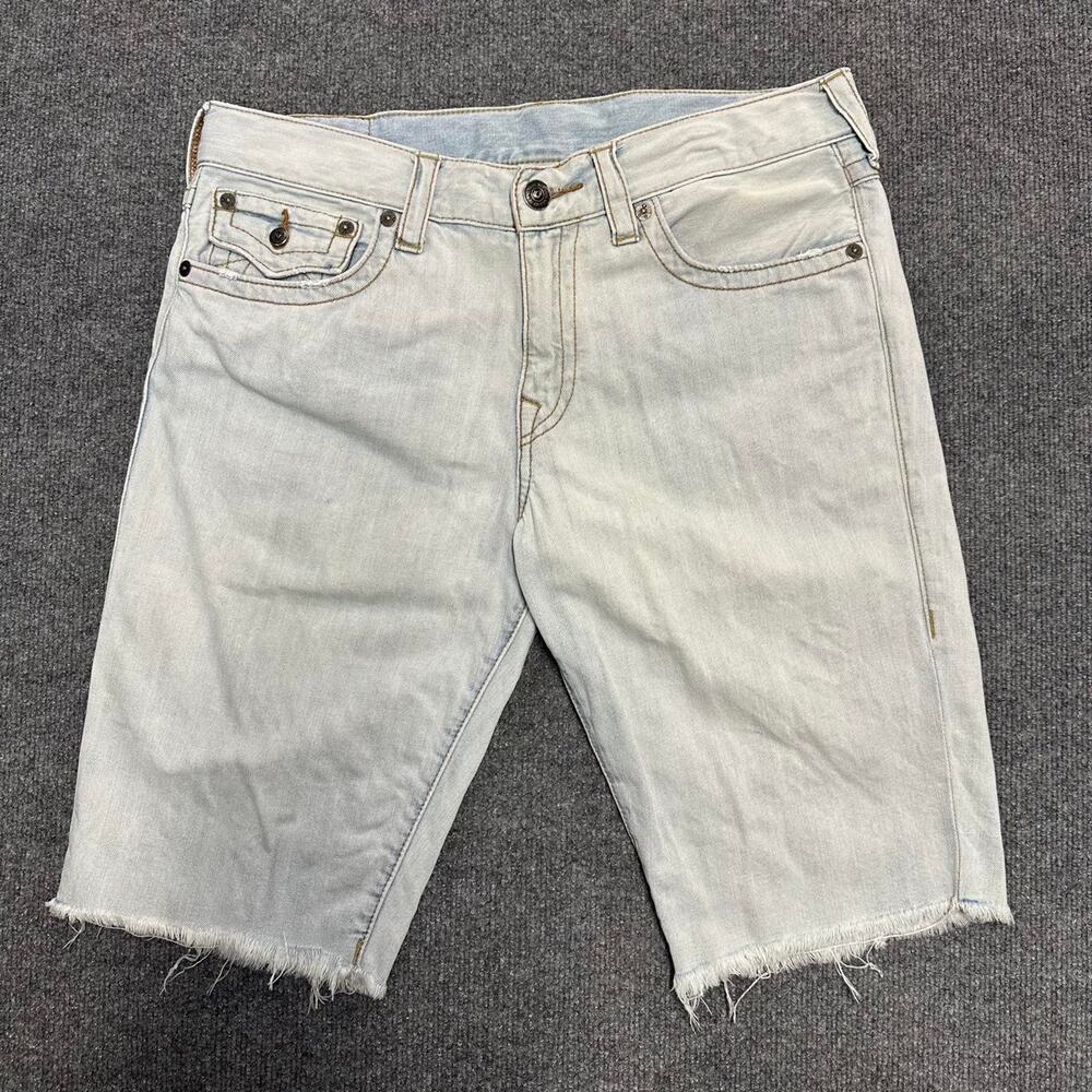 True Religion Men’s Ricky Frayed Hem Short Light Wash Jean Jorts 34